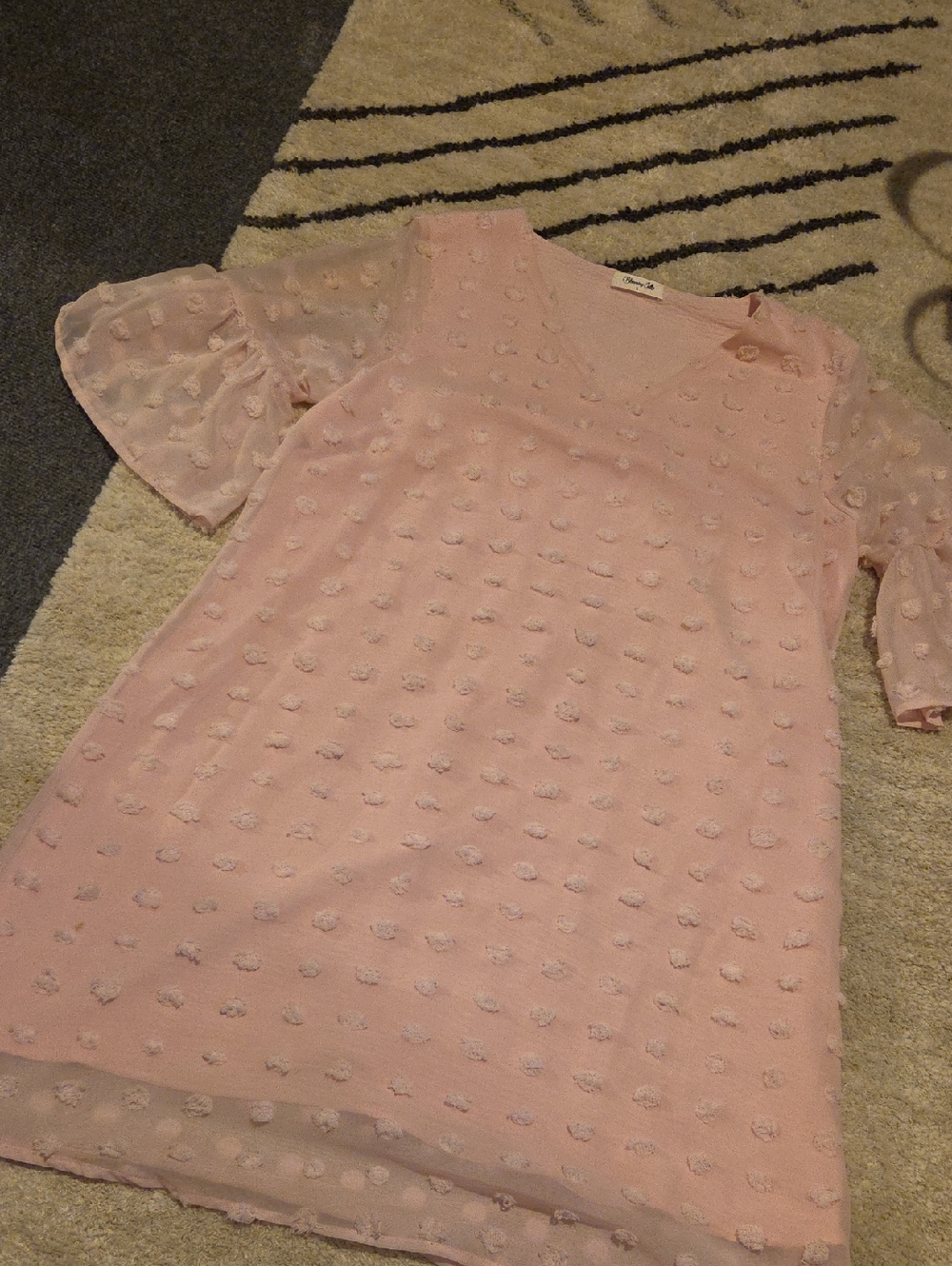 Textured Pink Midi Dress with Flutter Sleeves